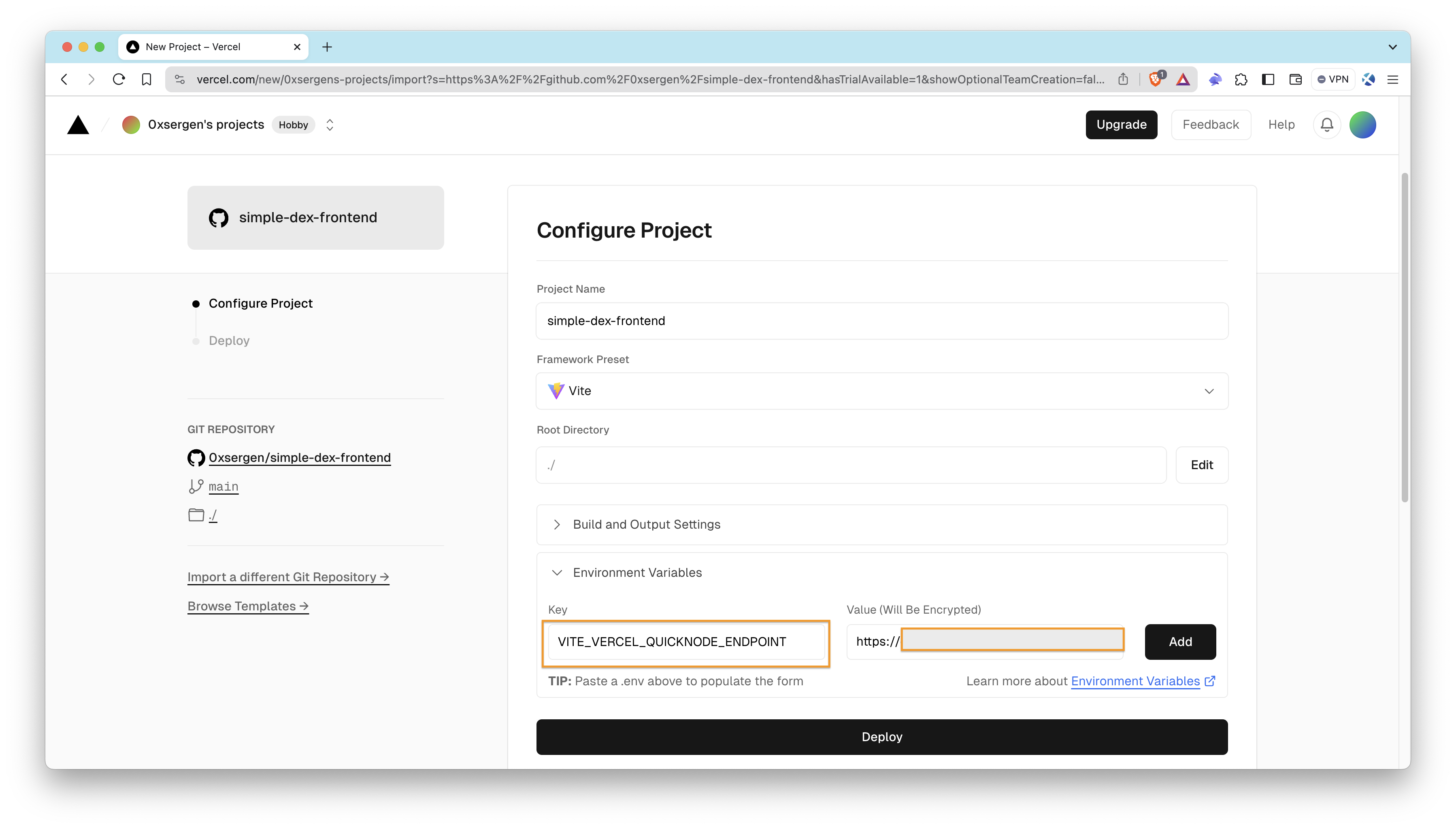 Project Deployment Settings