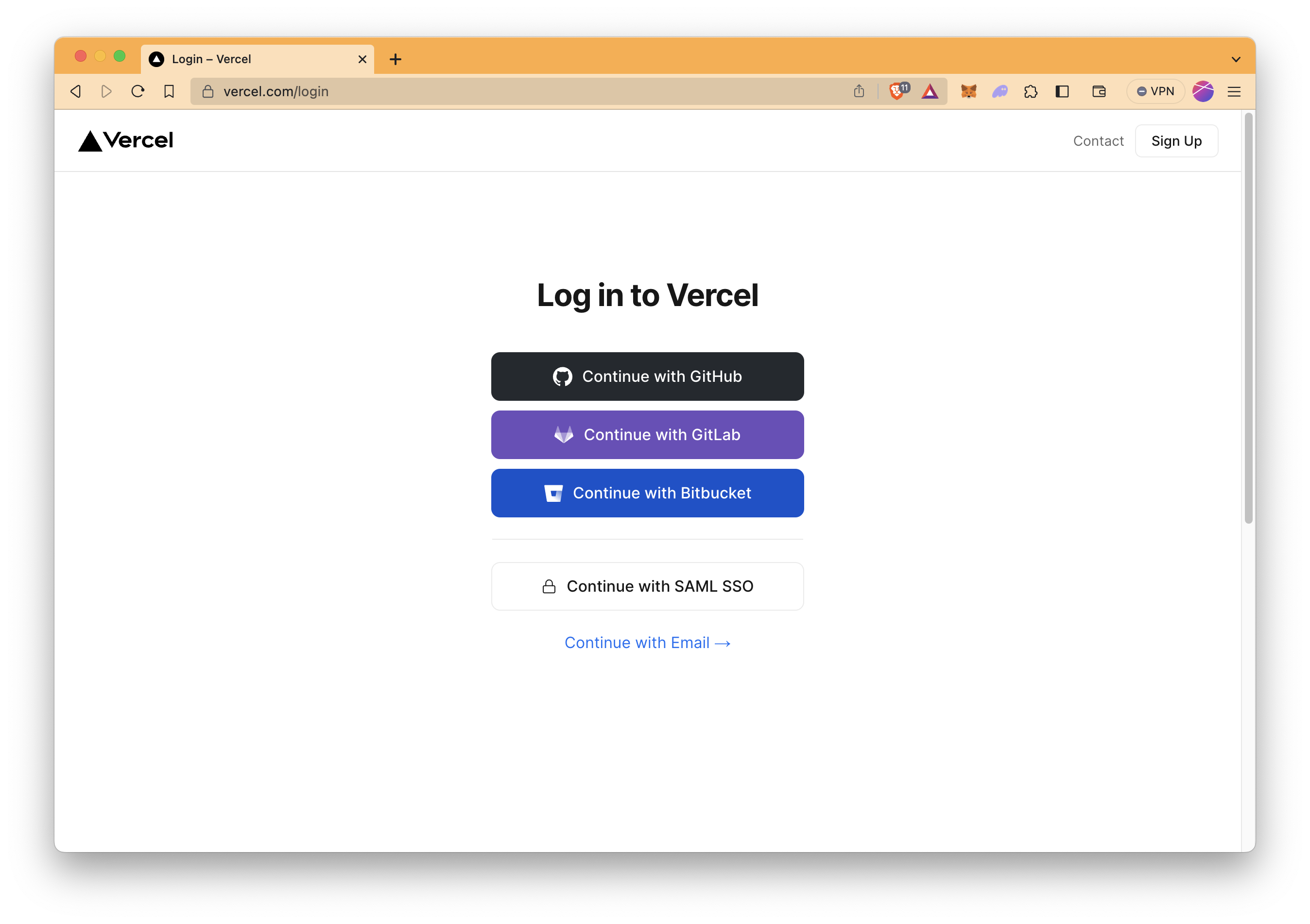 Login Page of Vercel
