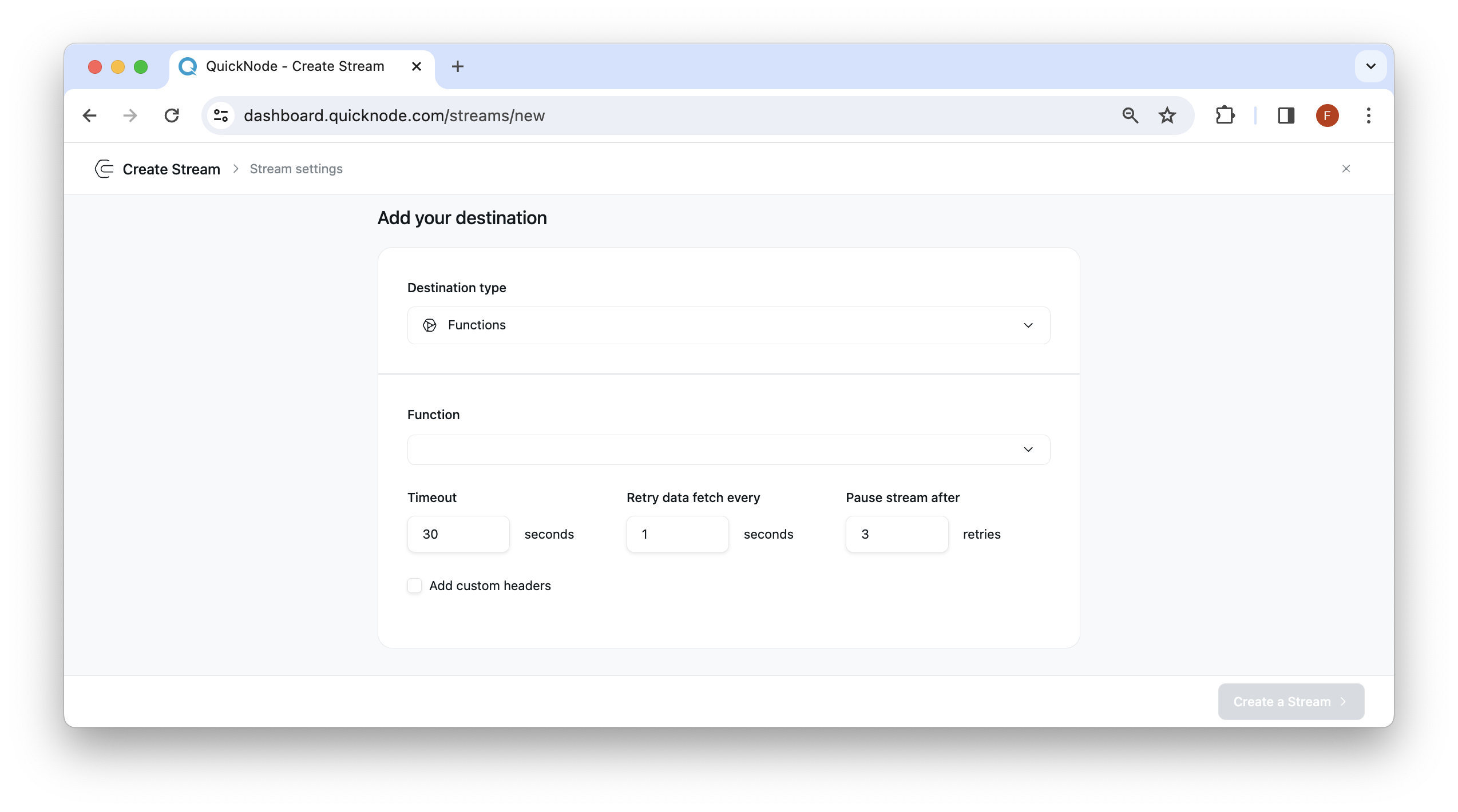 Destination Settings Functions