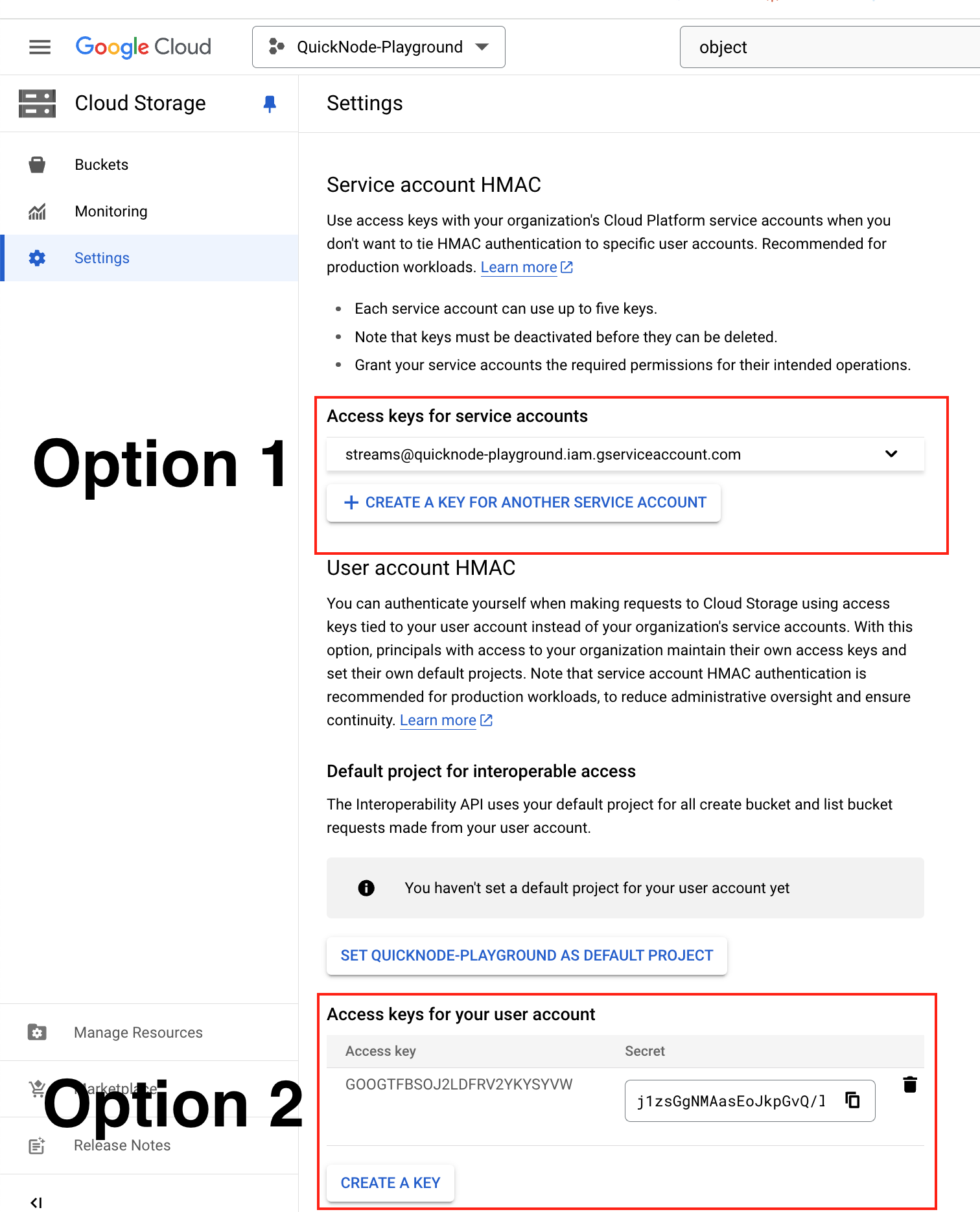 Creating HMAC keys in GCP Cloud Storage