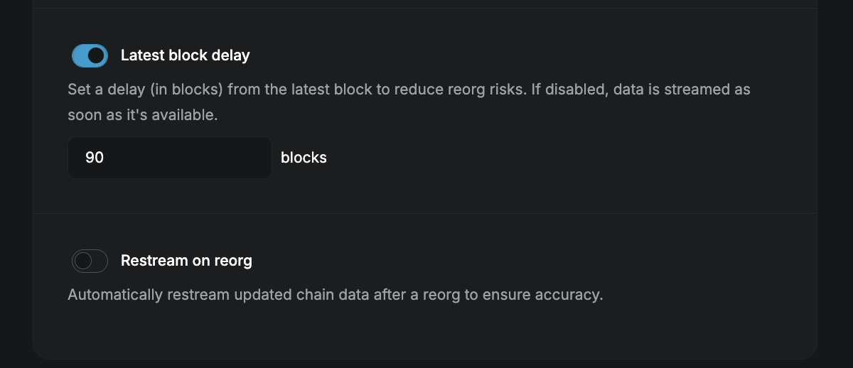 Latest Block Delay setting in Stream configuration