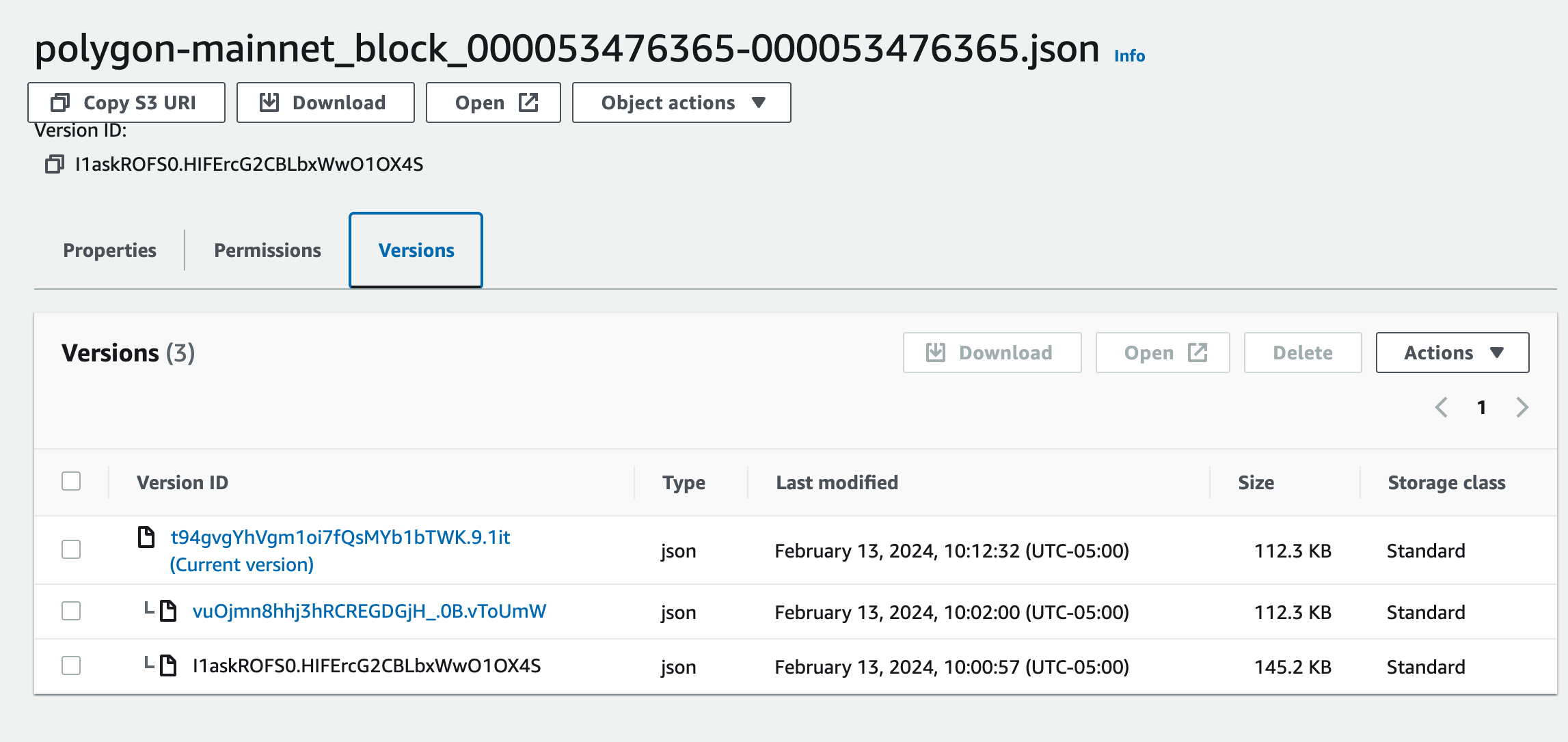 S3 versioning showing multiple file versions after reorg
