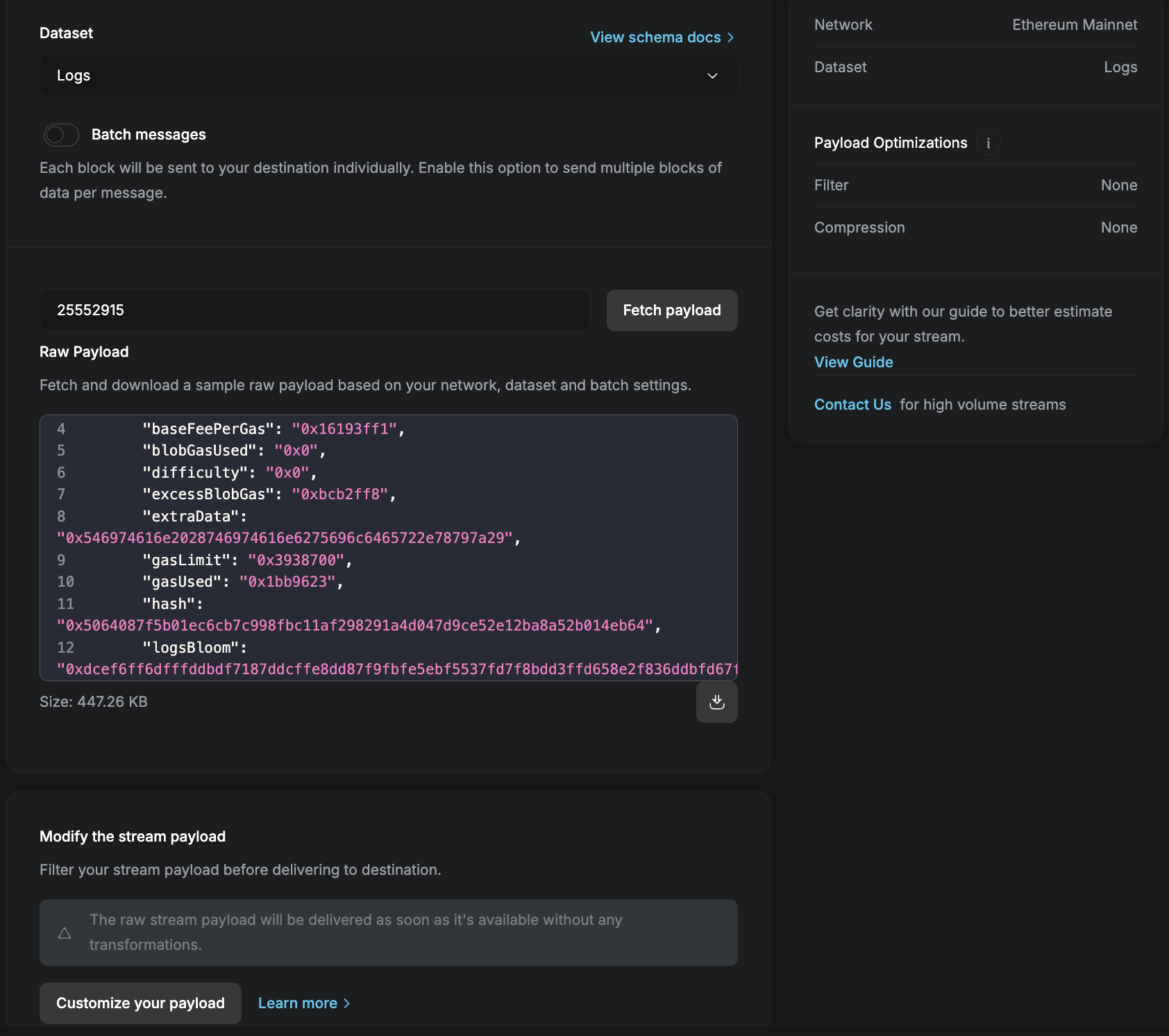 Logs dataset selection