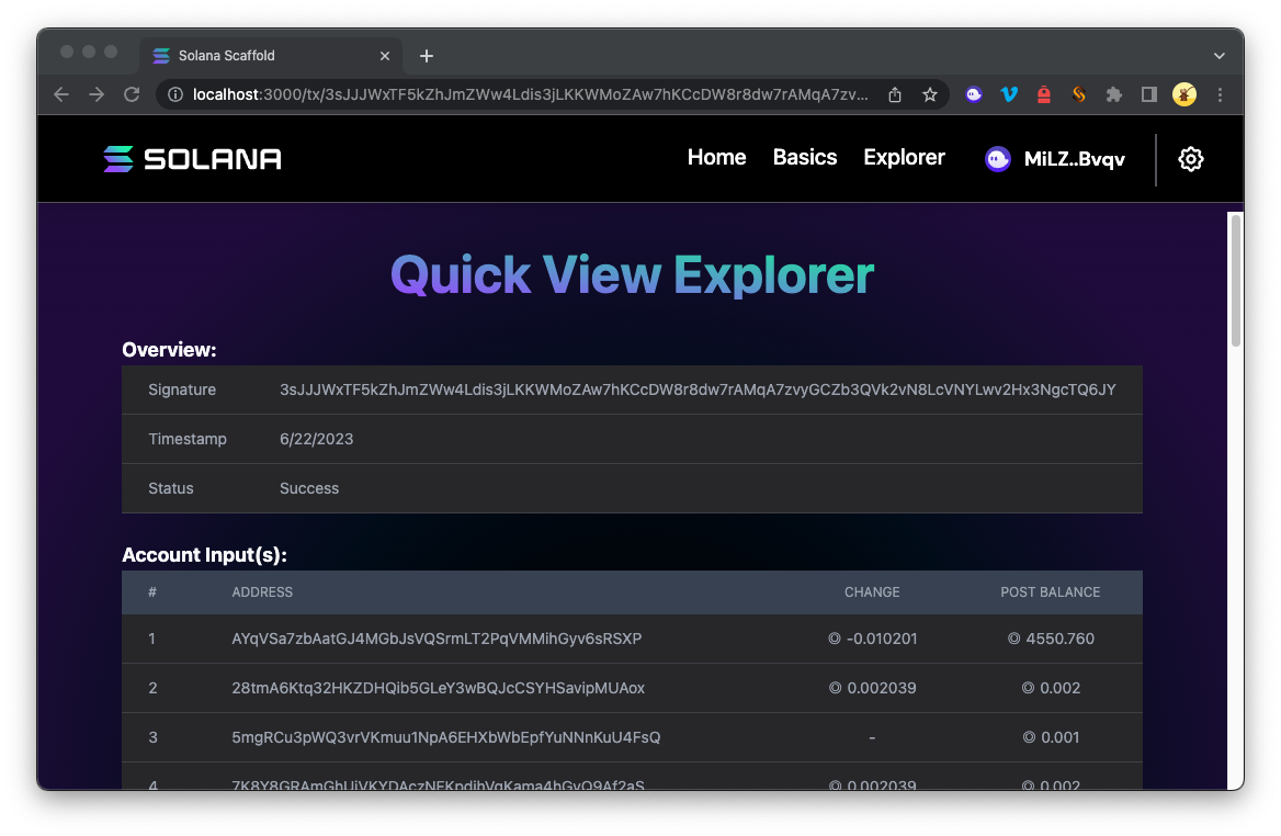 Explorer Transaction Detail Sample Output