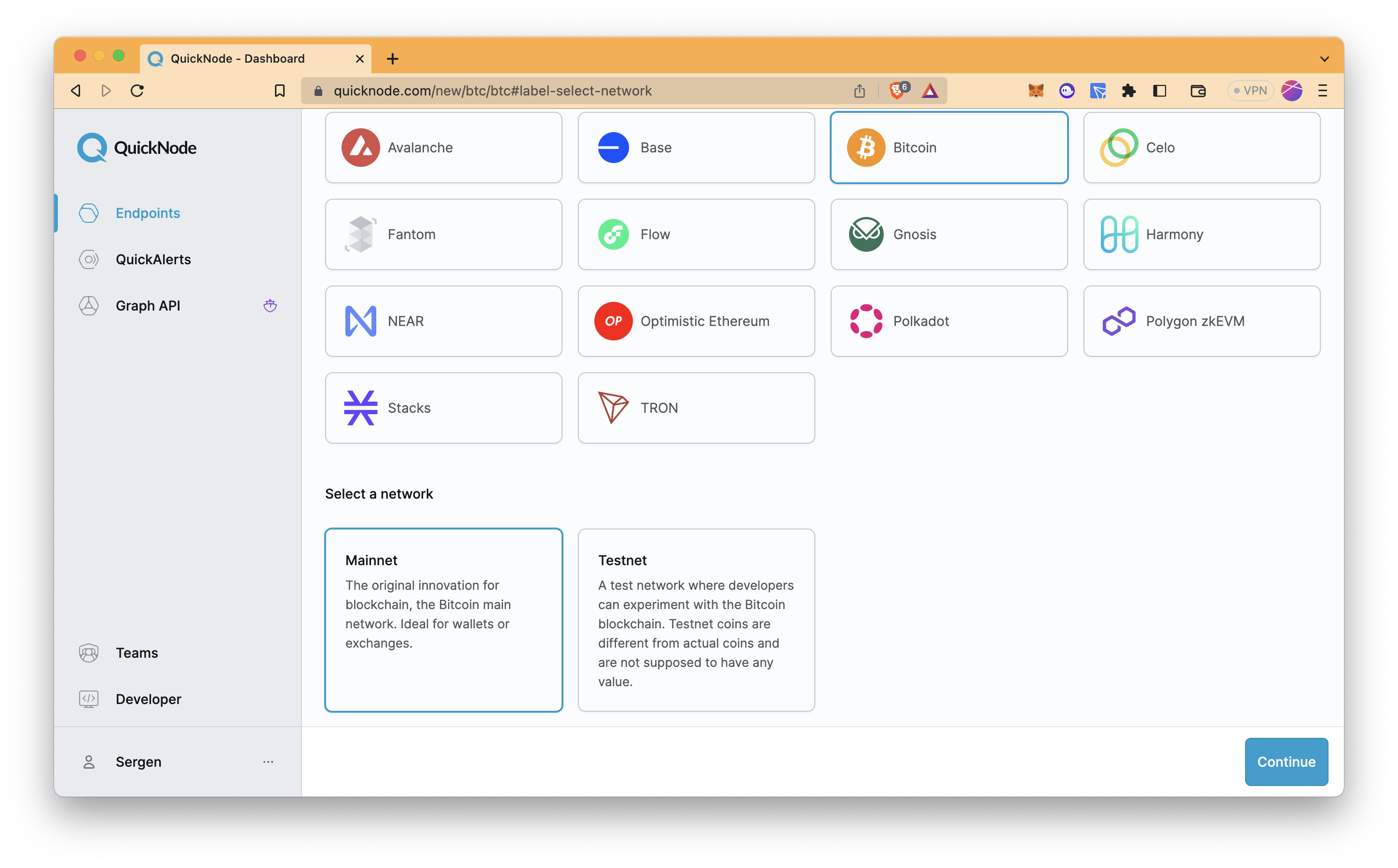 Bitcoin mainnet endpoint creation