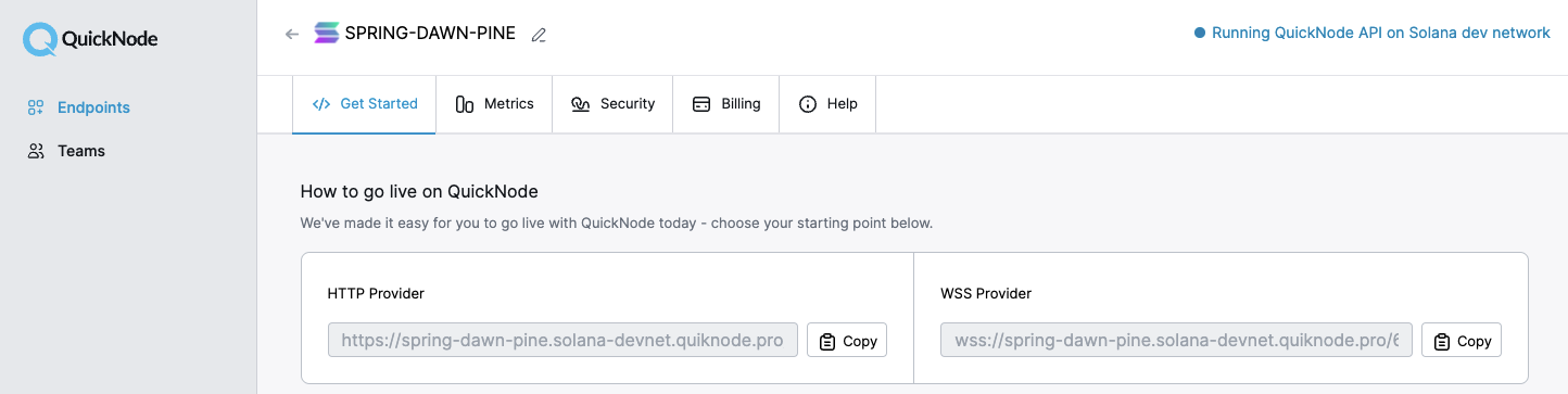 New QuickNode Endpoint