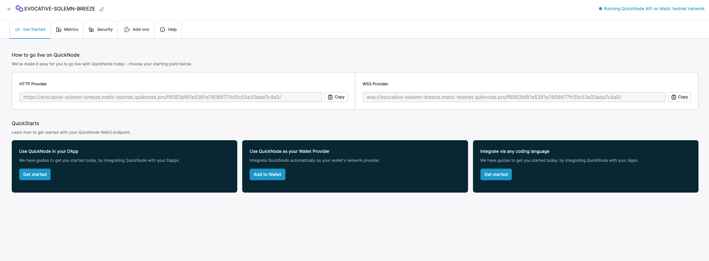 QuickNode RPC Dashboard