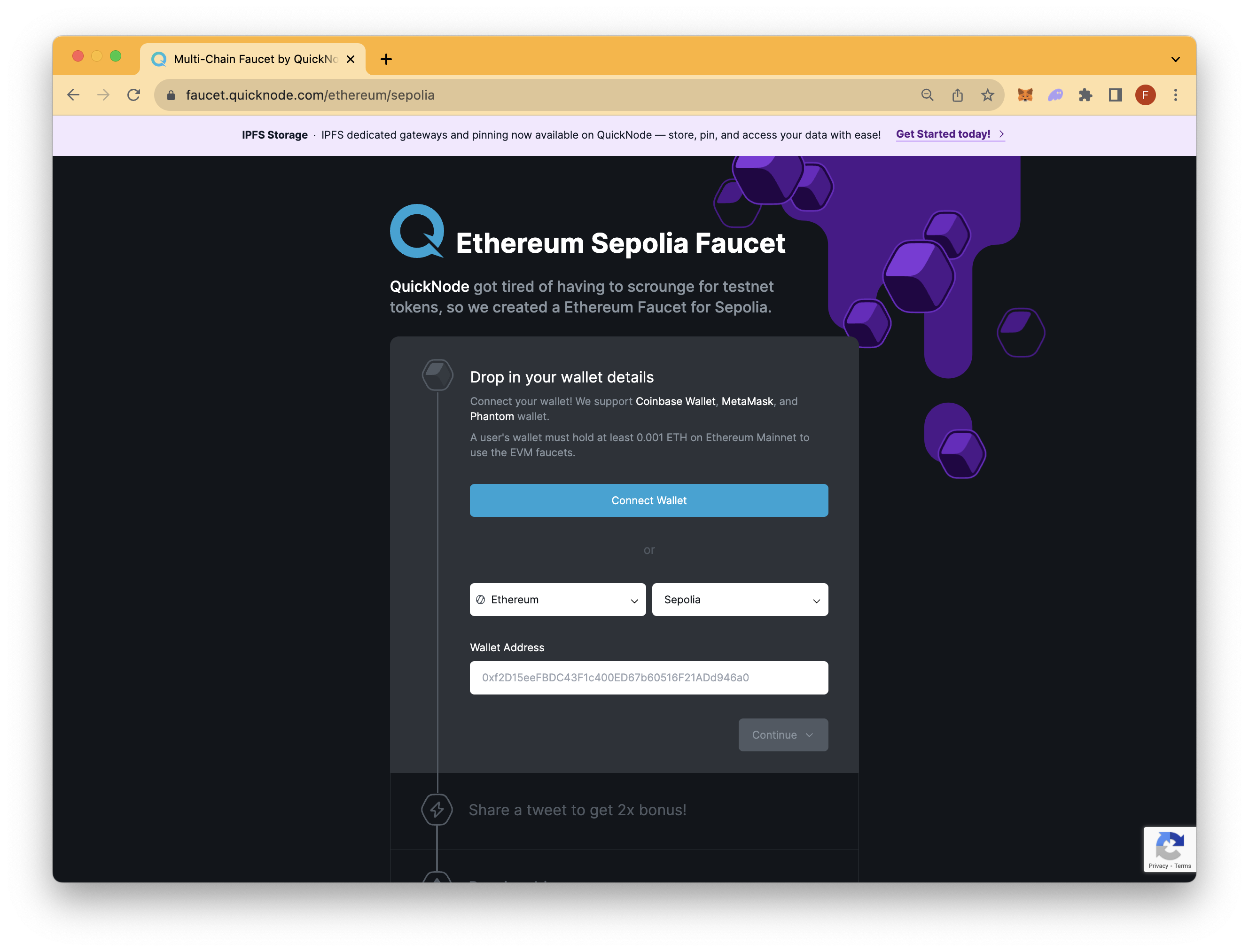 screenshot of QuickNode Multi-Chain Faucet