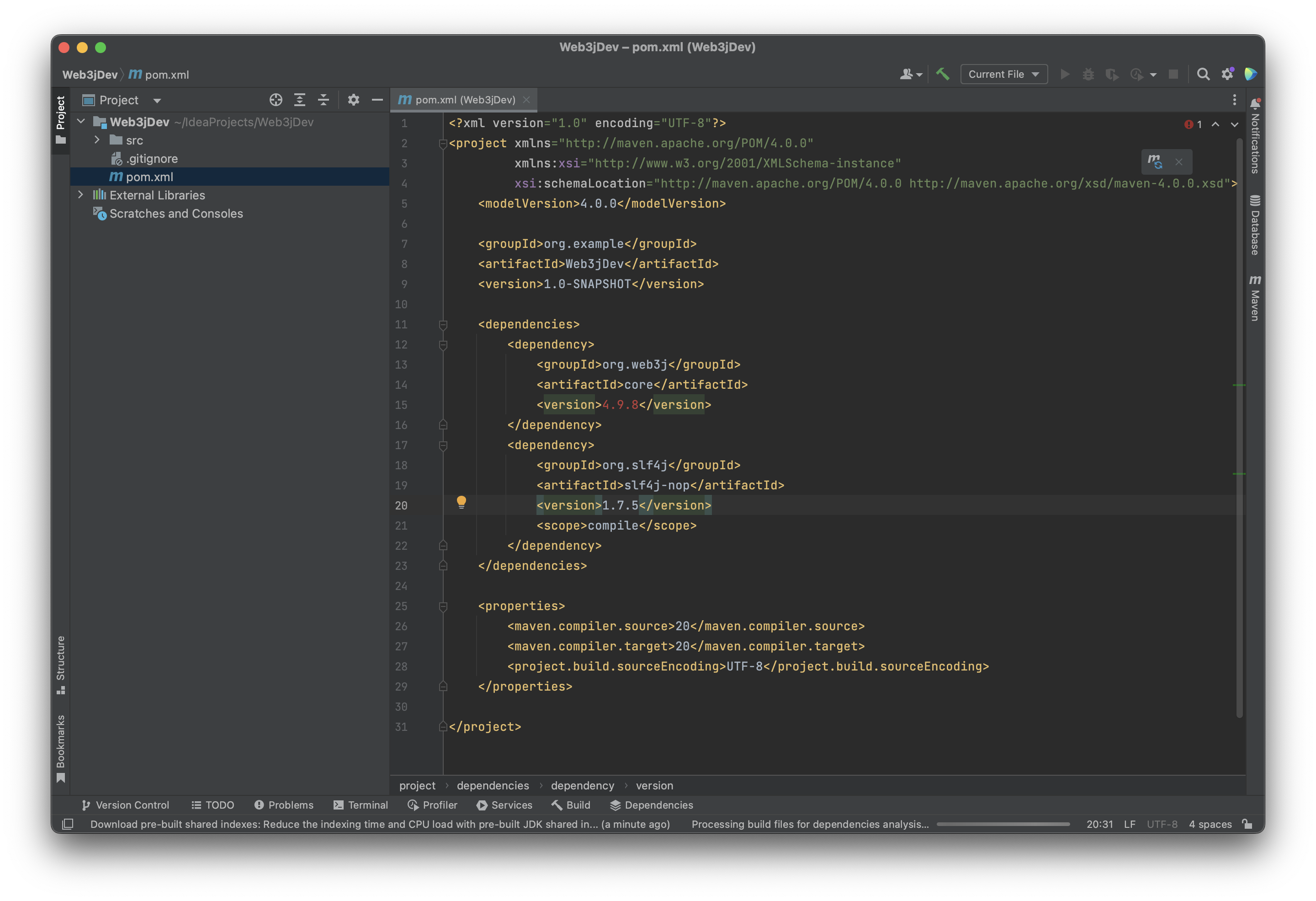 pom.xml file updated on IntelliJ