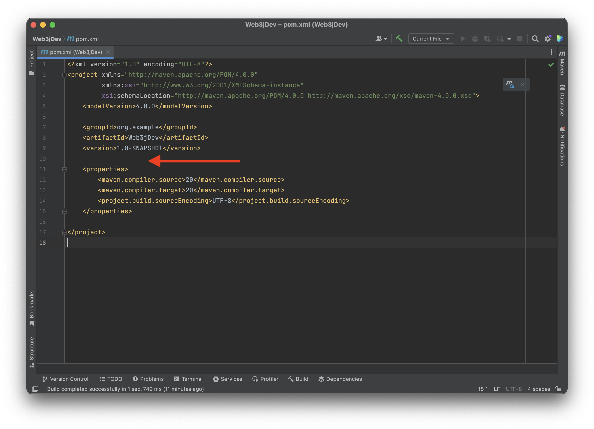 pom.xml file on IntelliJ