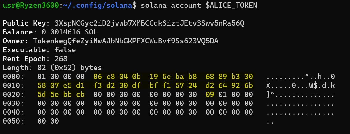 Solana account command run in the Terminal