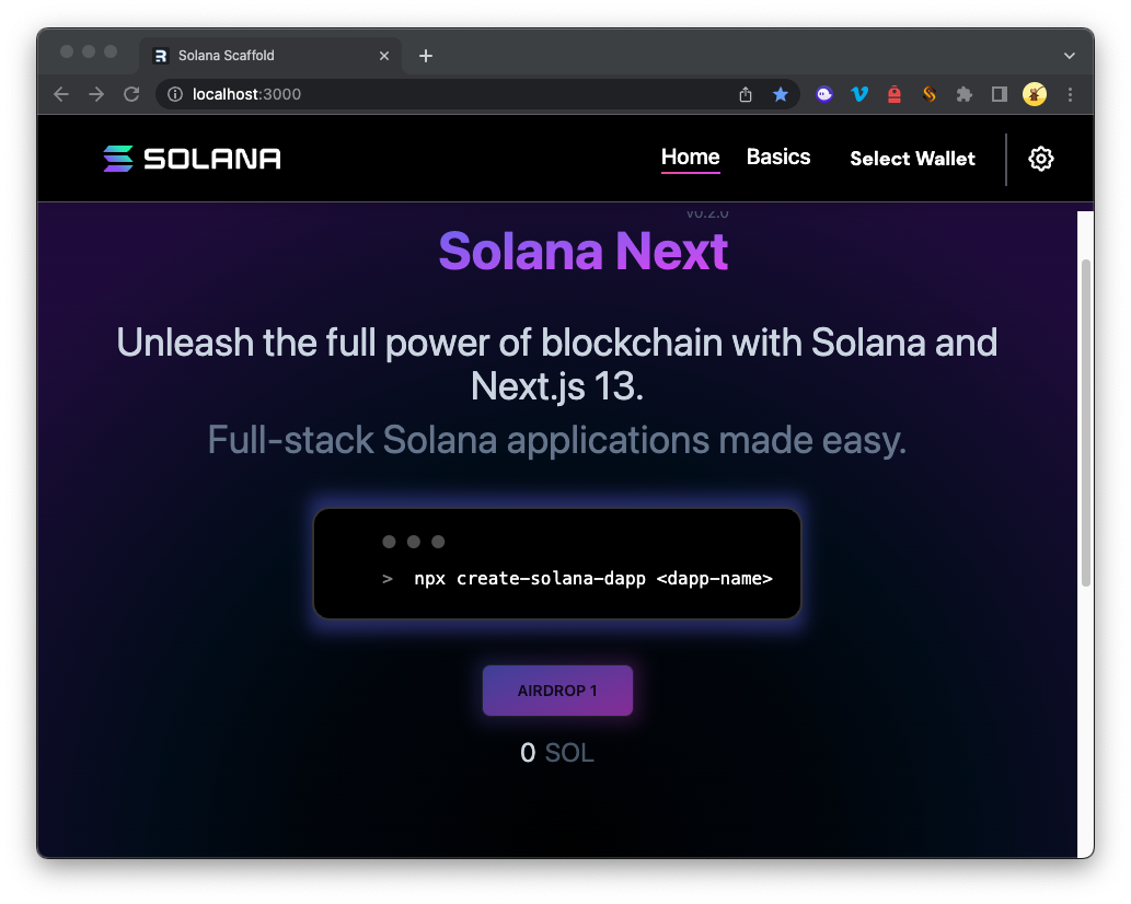 Solana Scaffold Landing Screen