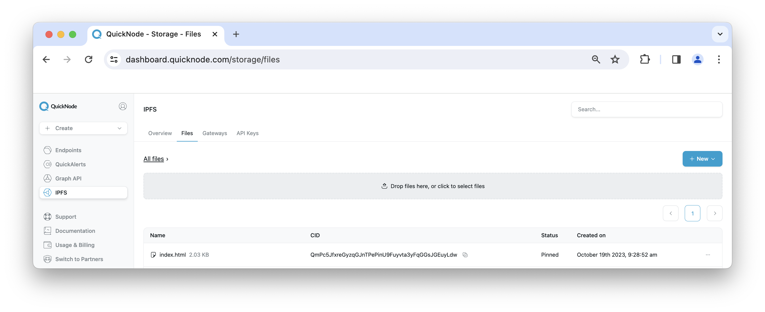 QuickNode IPFS Setup Page