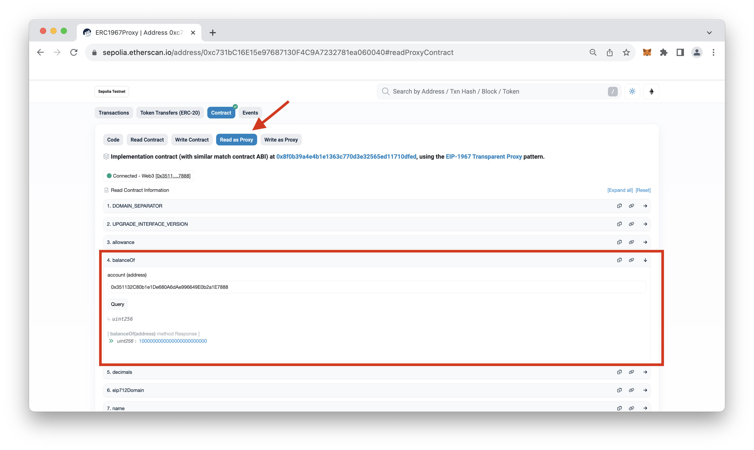 Etherscan Read as Proxy tab