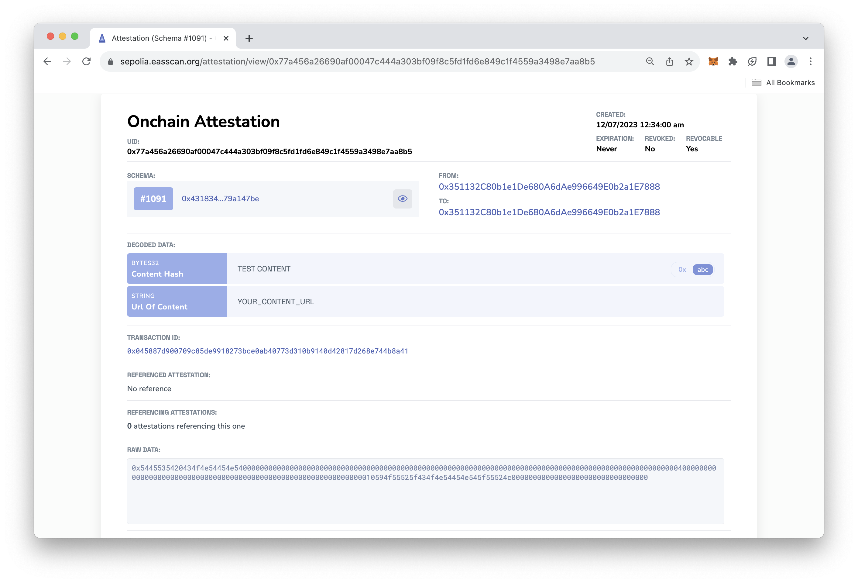 EAS displaying Attestation info