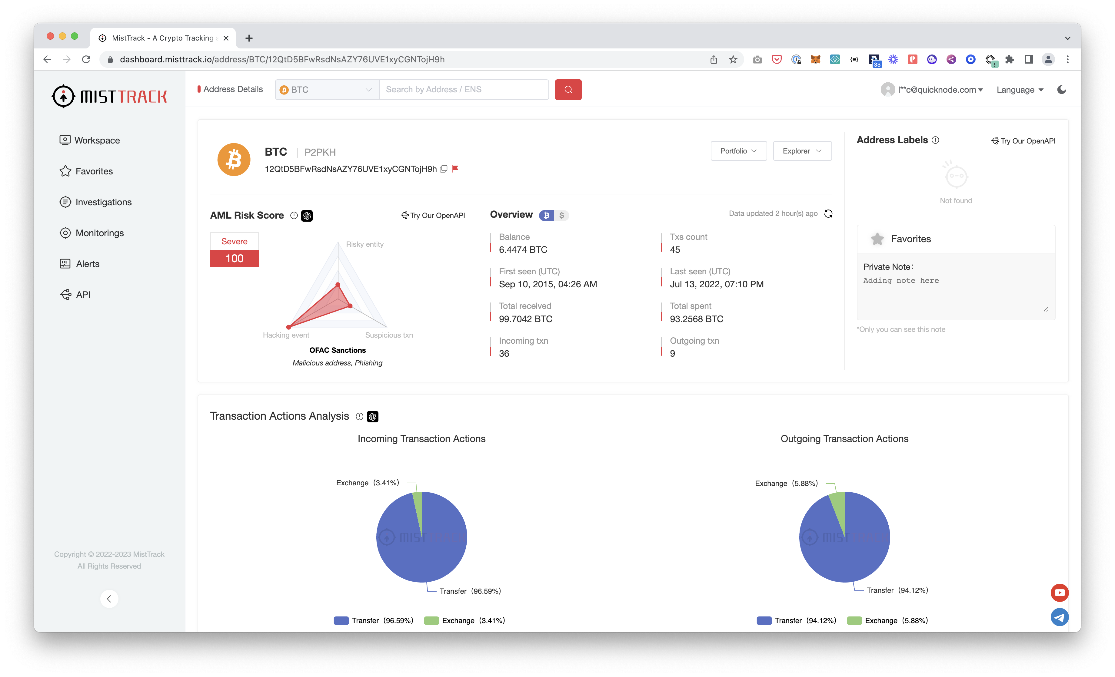 MistTrack Dashboard