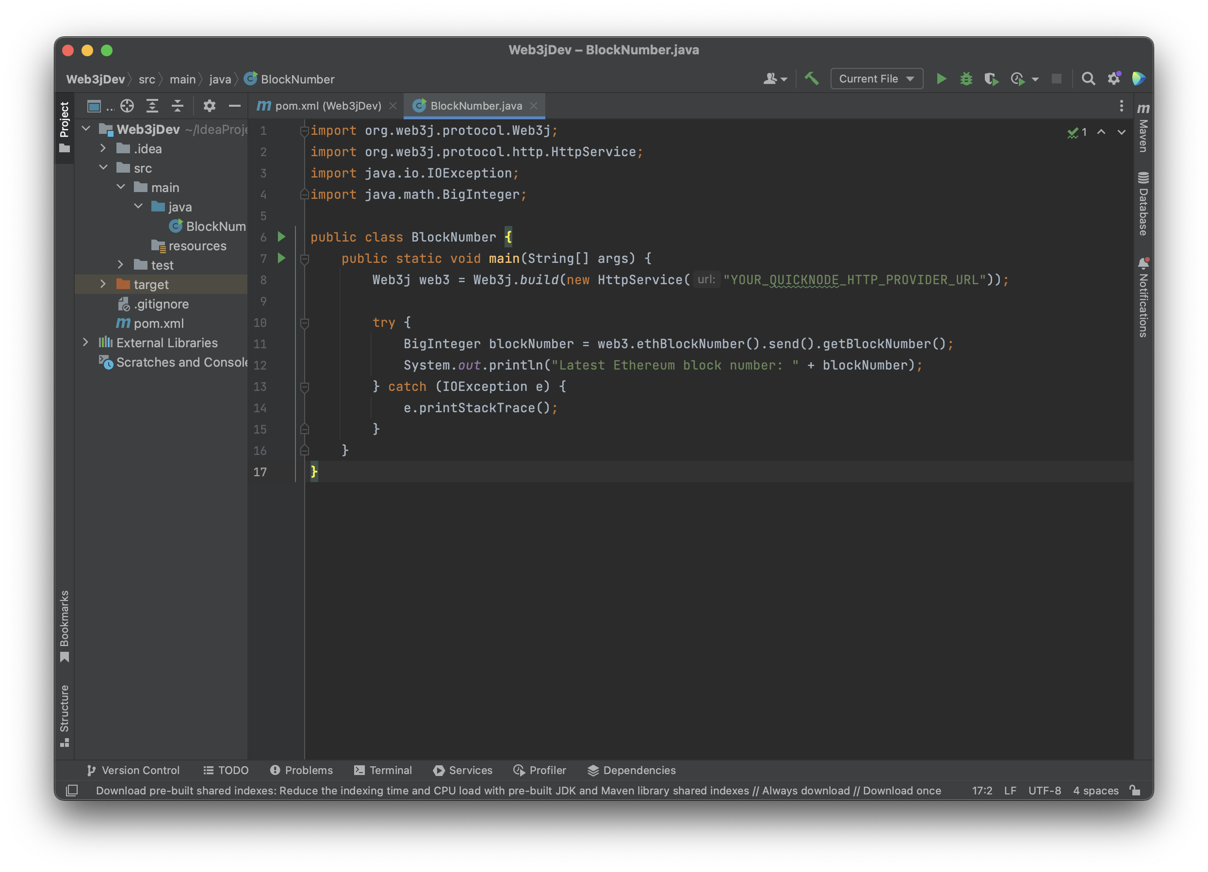 BlockNumber.Java code on IntelliJ