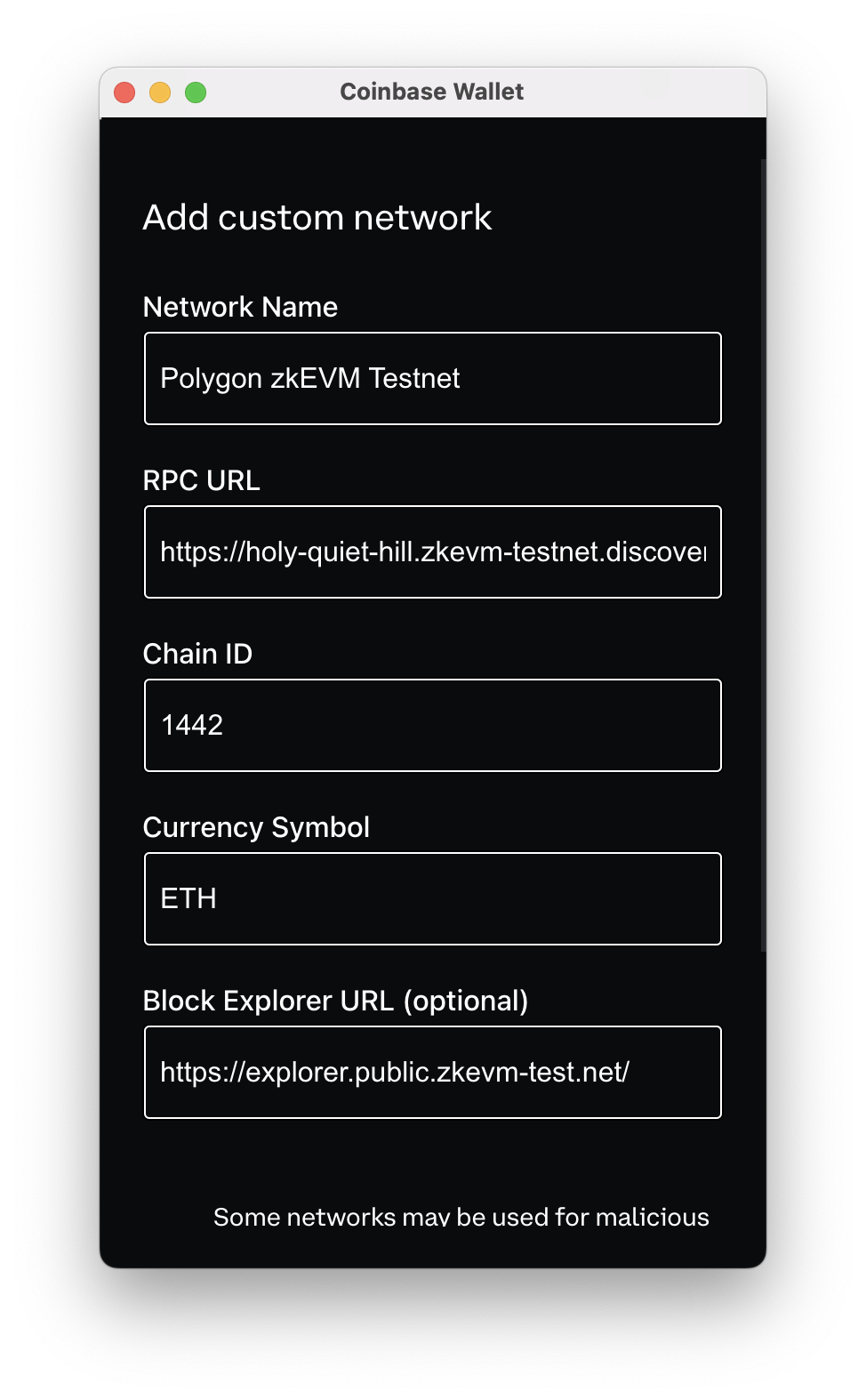 Coinbase Wallet Network Details