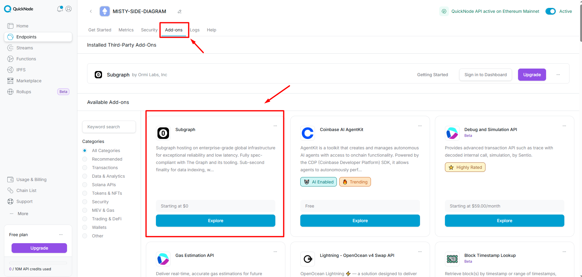 Subgraph Add-on - User Dashboard