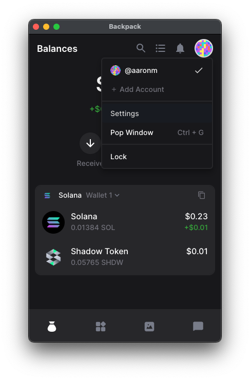 Screenshot of Backpack wallet 1