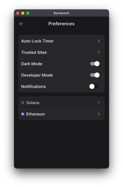 Screenshot of Backpack wallet 2