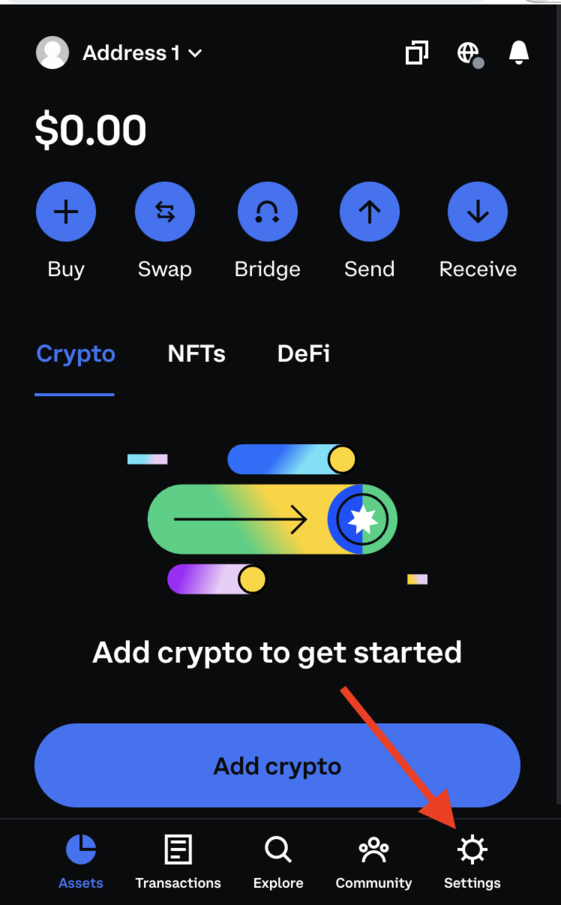 Coinbase Wallet Settings tab