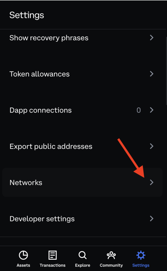 Coinbase Wallet Settings tab