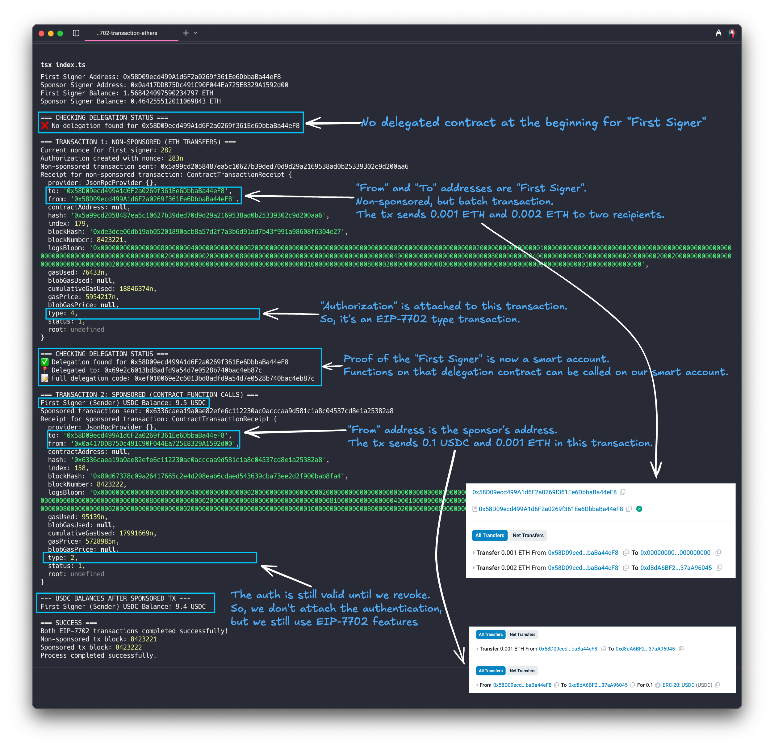 EIP-7702 Transaction Result - Ethers.js