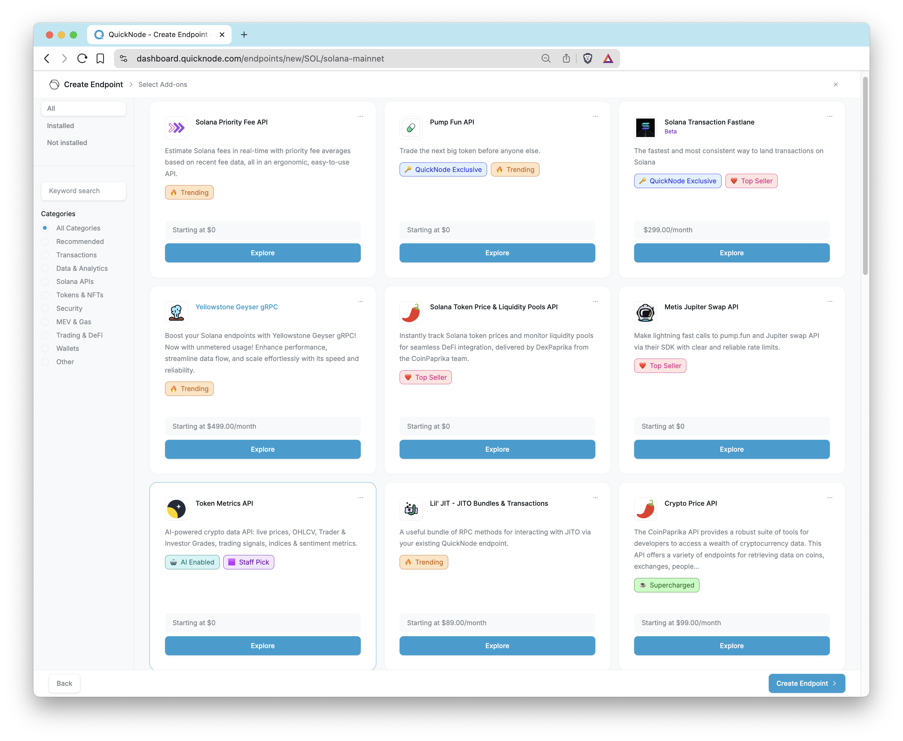 QuickNode Endpoints Add-ons