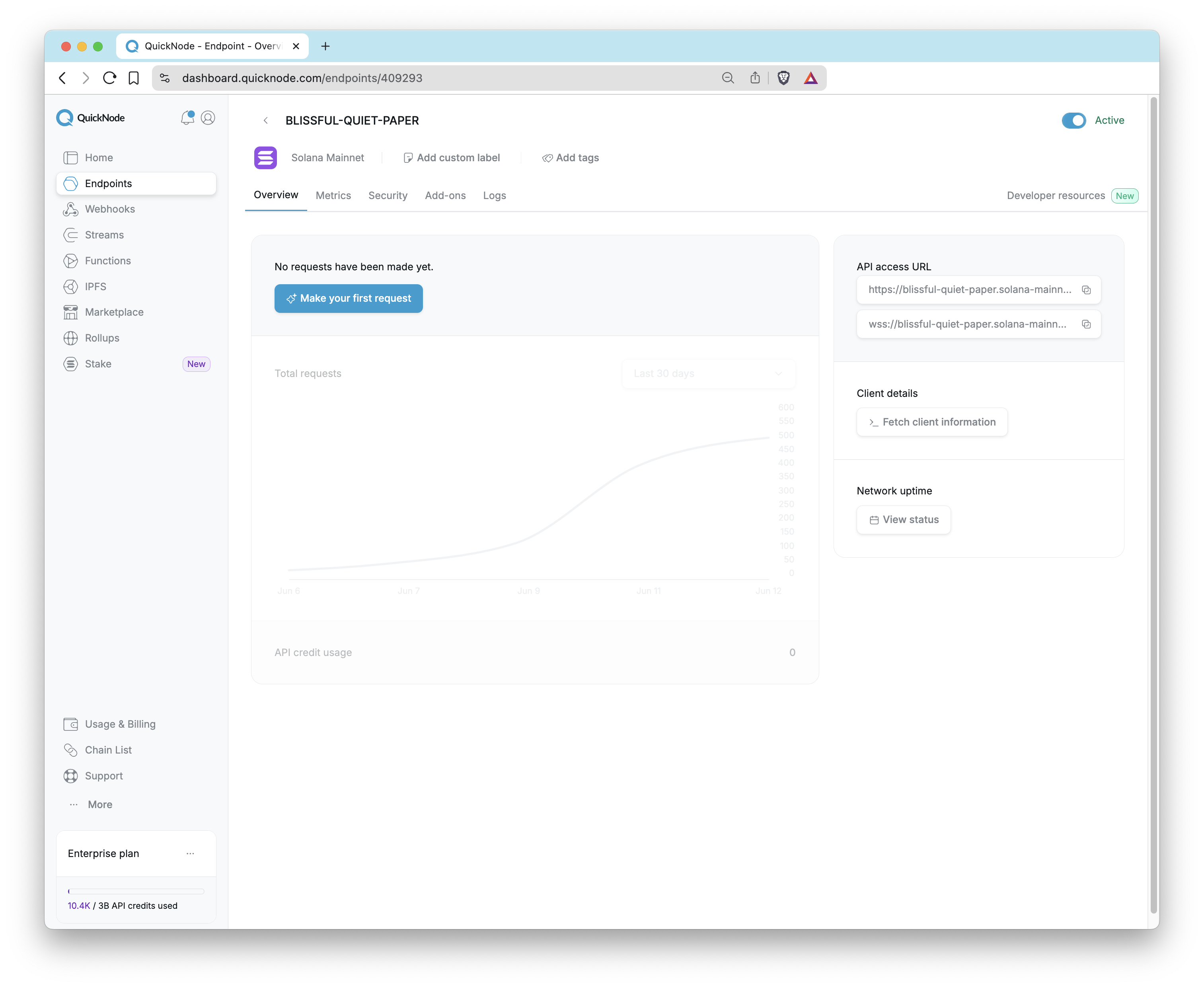 QuickNode Endpoints Page