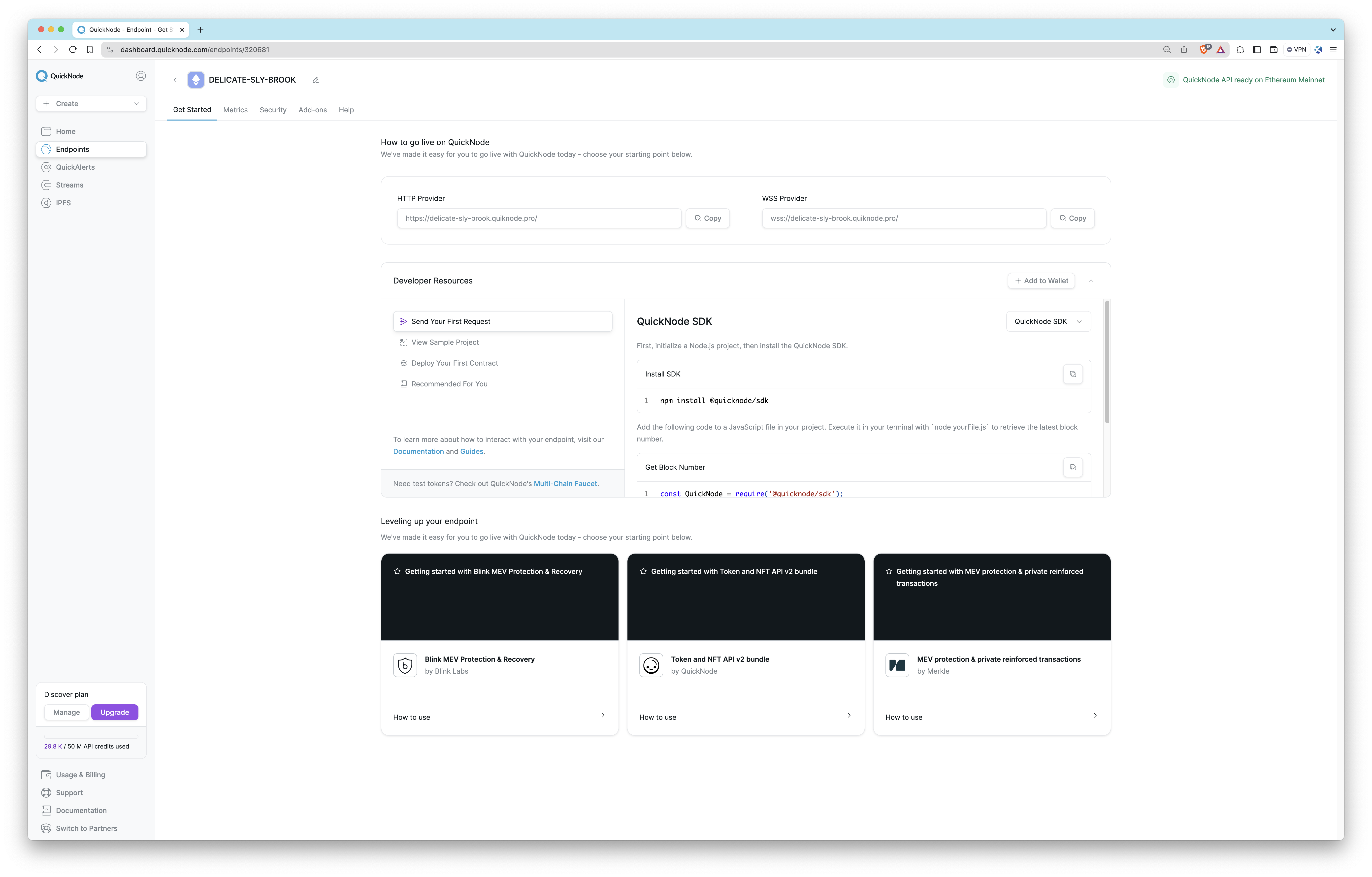 QuickNode Endpoints Page