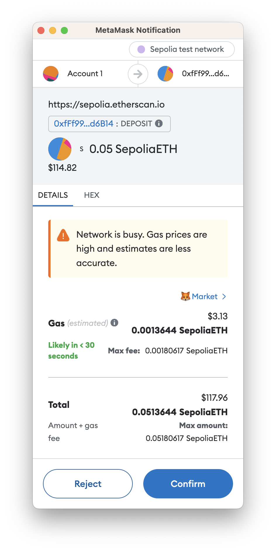 Metamask Transaction Screen