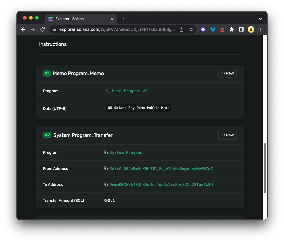 Transaction on Solana Explorer