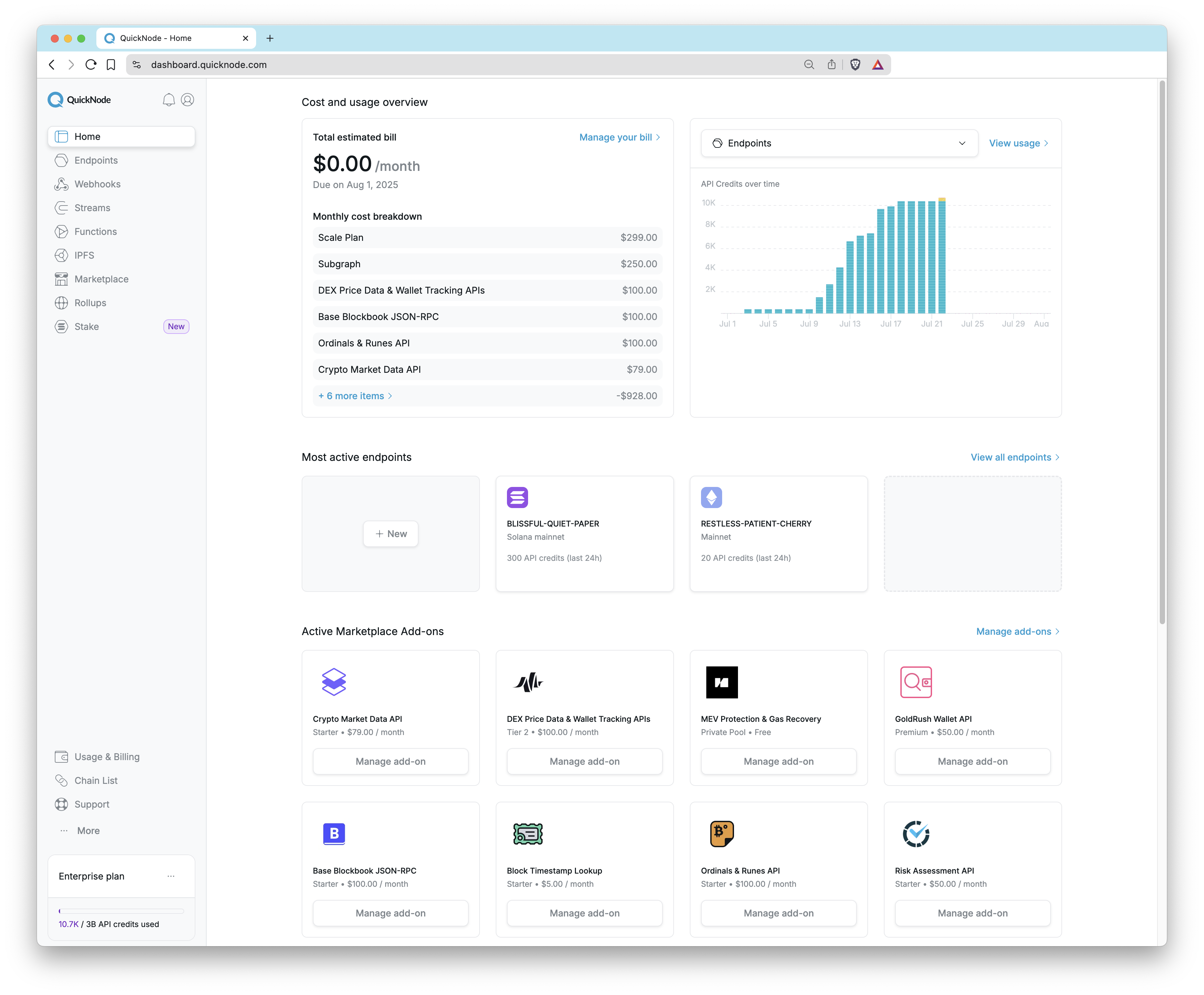 QuickNode Home Dashboard