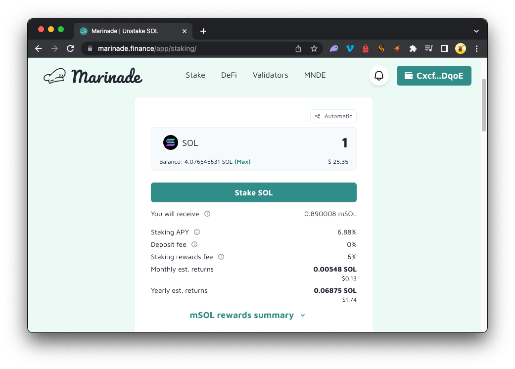 Marinade Staking Page