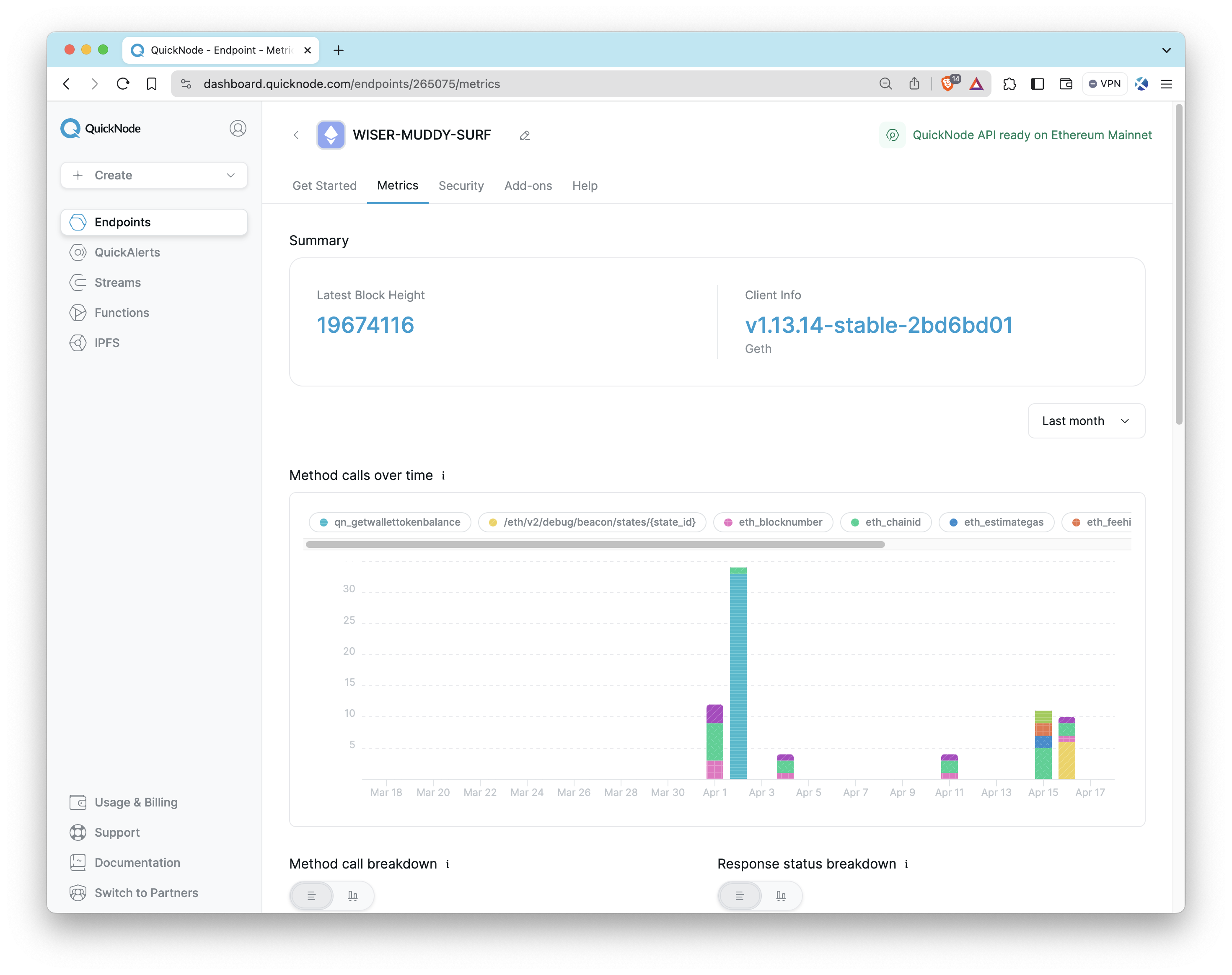 QuickNode Metrics Page