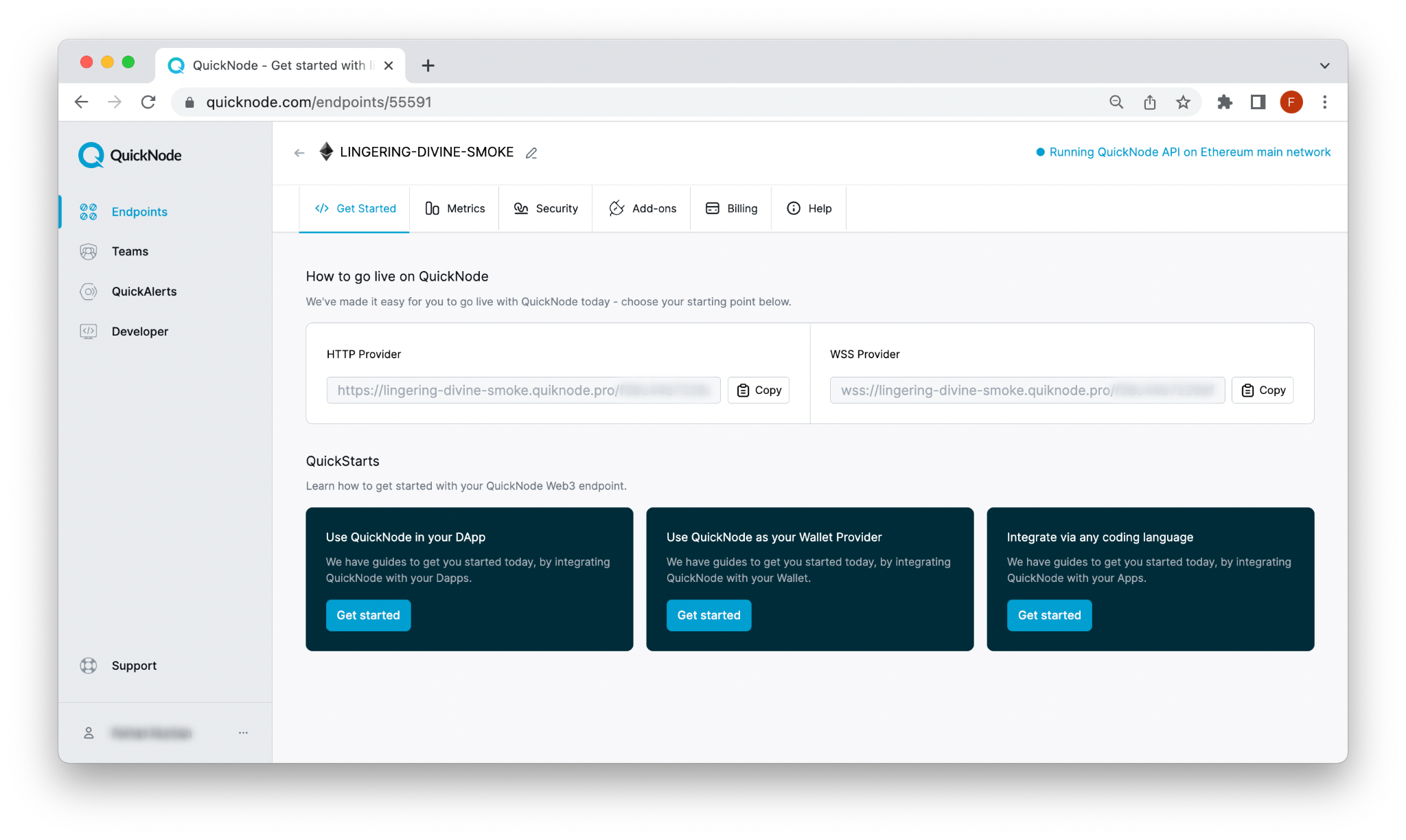 QuickNode Endpoint Creation