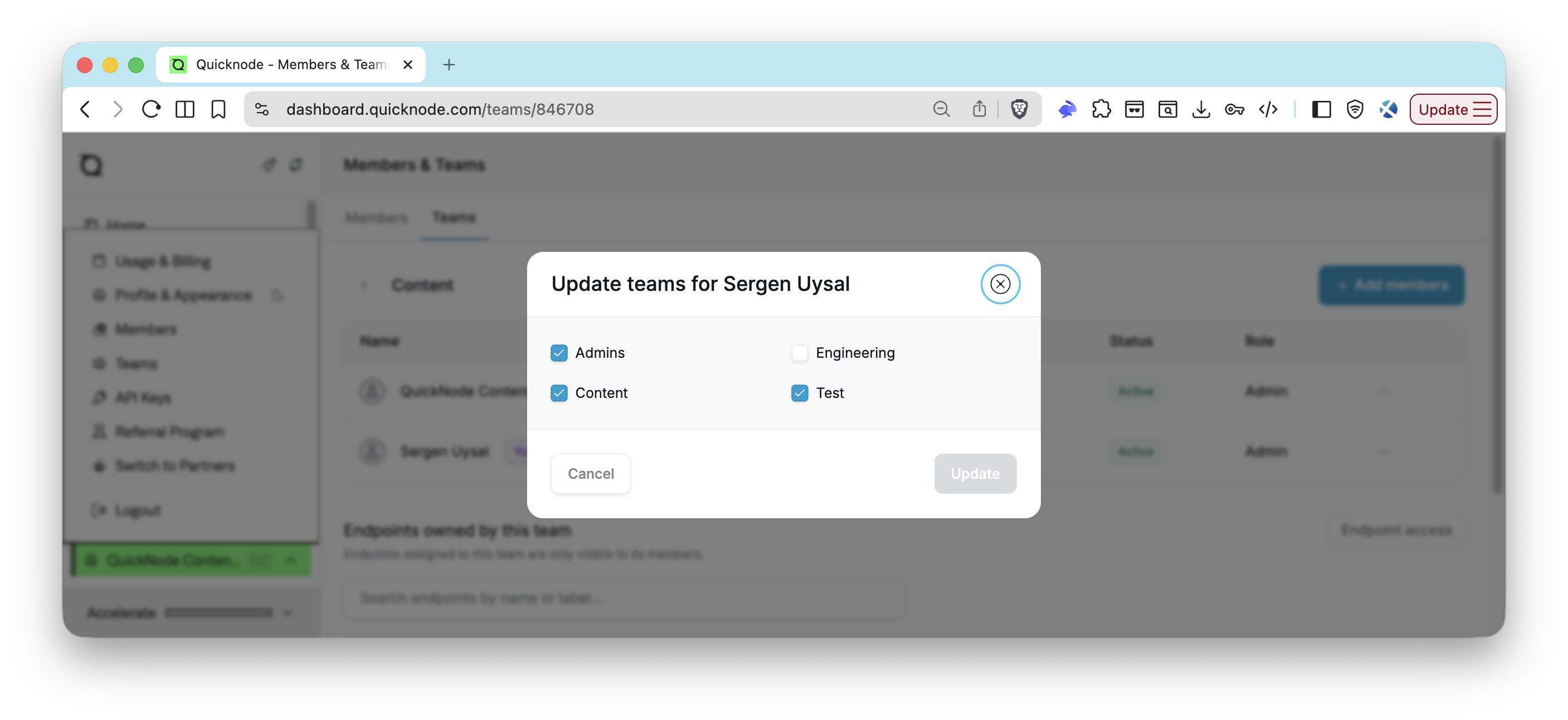 RBAC - Update Team