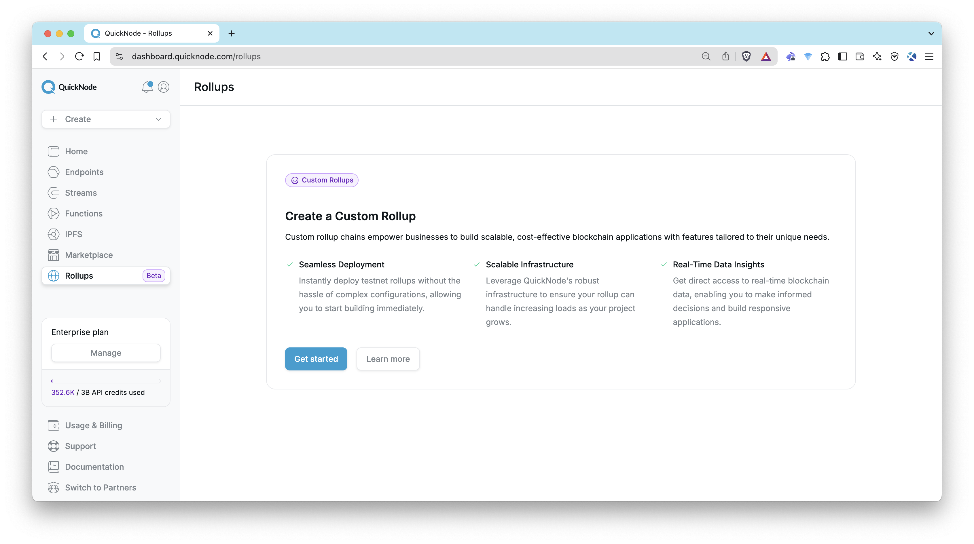 QuickNode Rollups tab