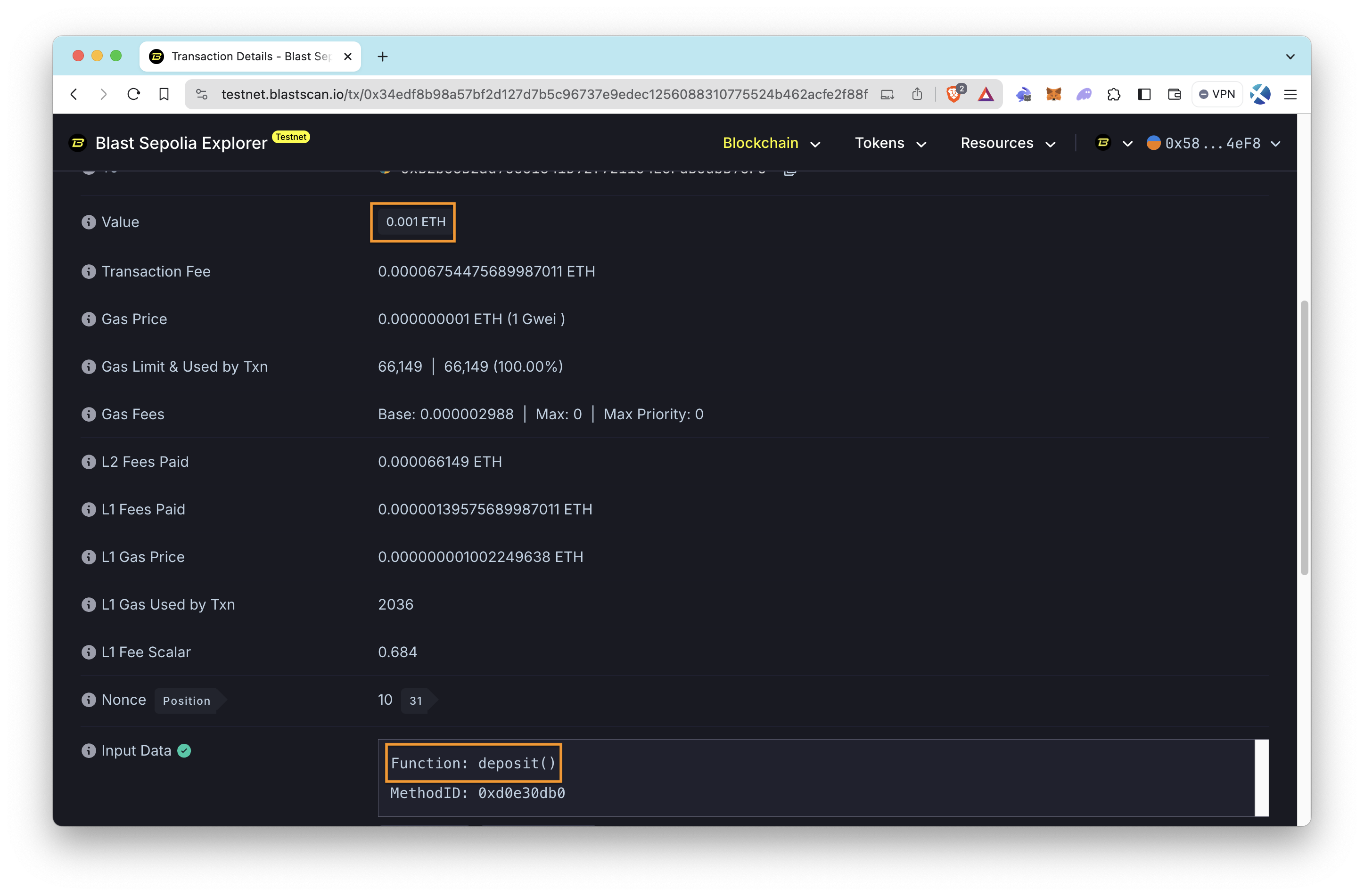 Transaction Result on the Explorer