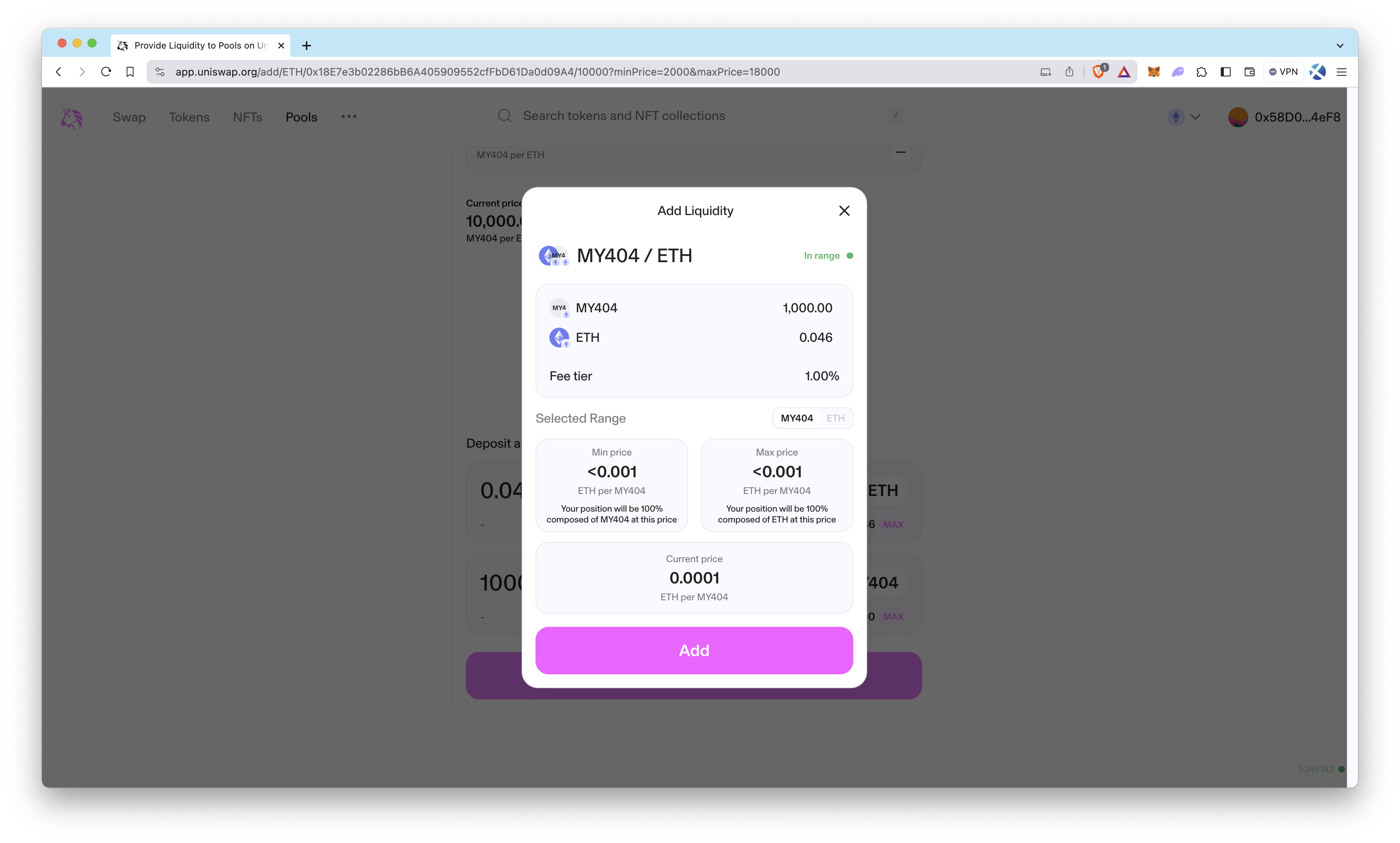 ERC404 Uniswap V3 Adding Liquidity