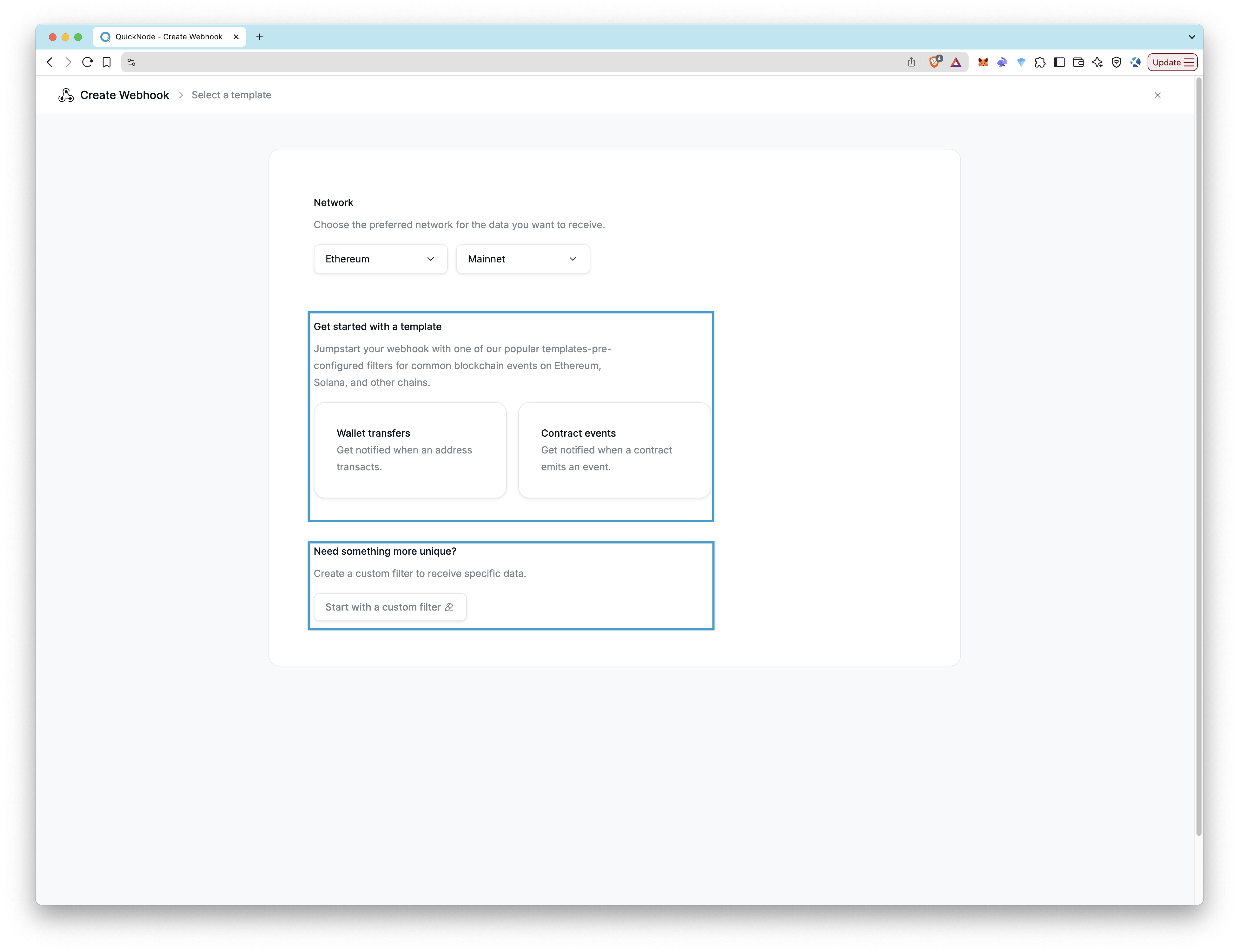 Webhooks Select a Template