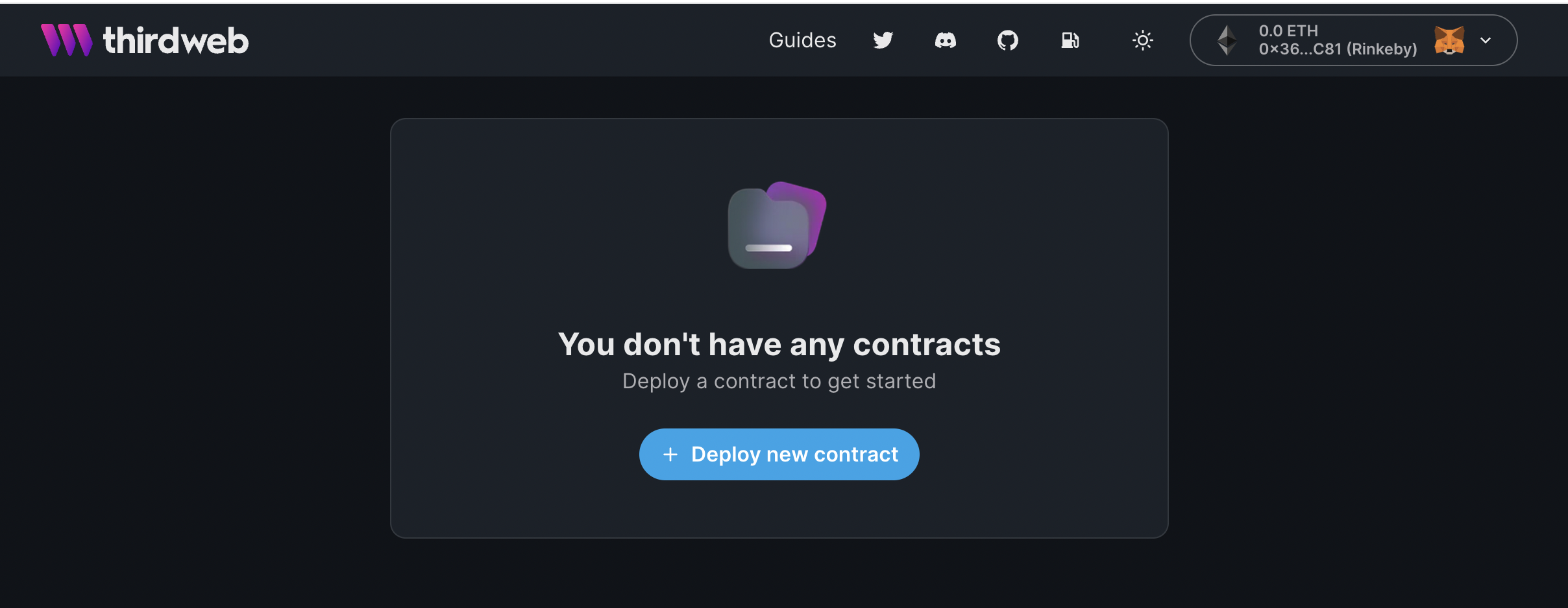 screenshot of deploy contract button on thirdweb