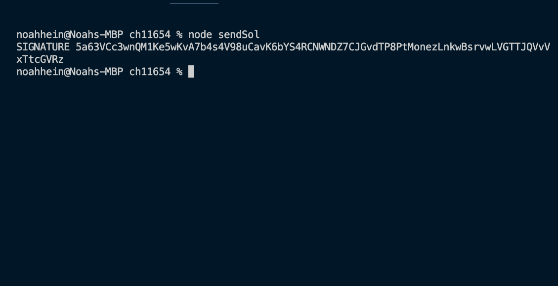 node sendSol output