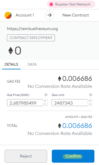 Screenshot of Metamask transaction confirmation