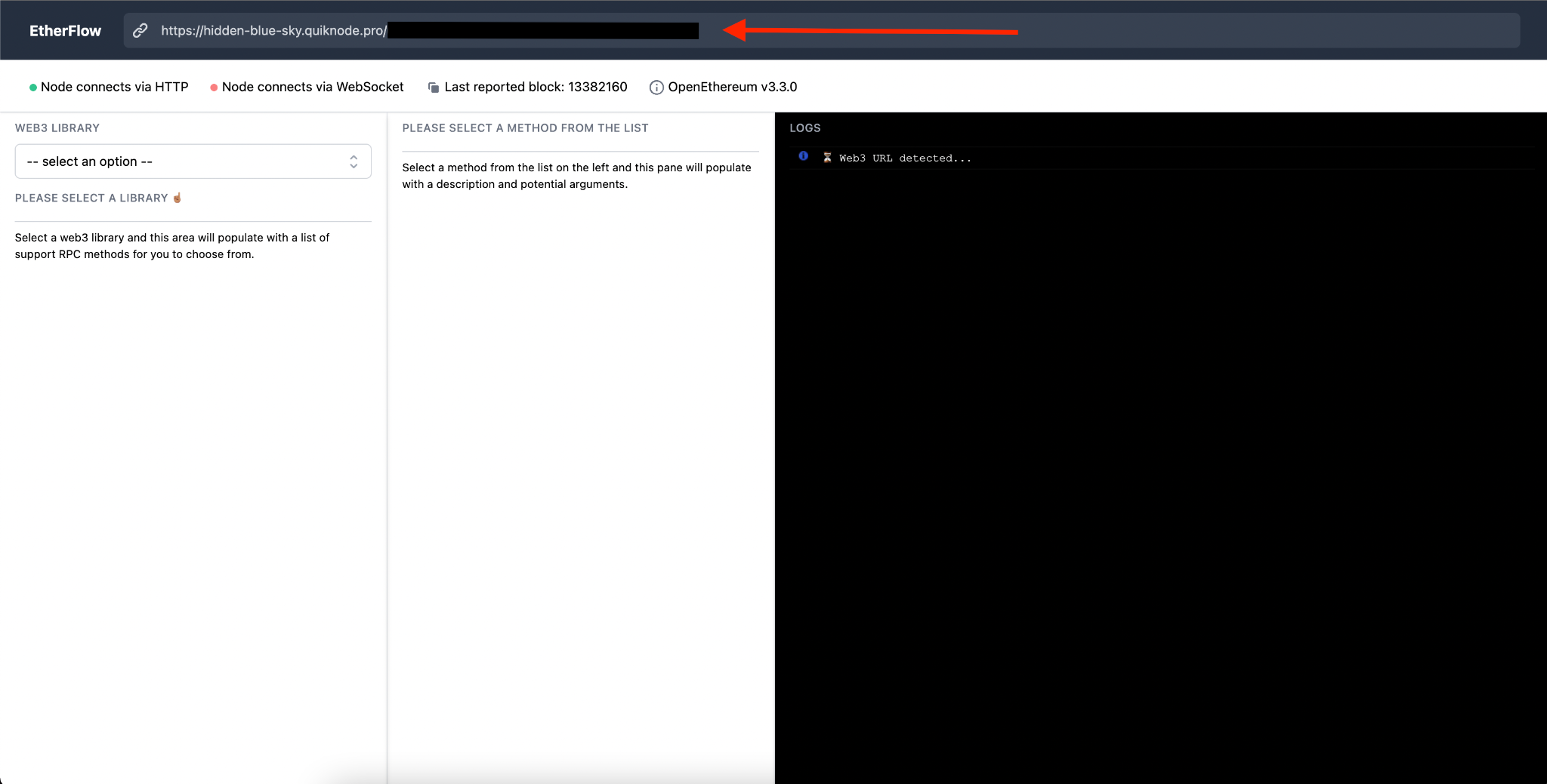 Screenshot of Etherflow page
